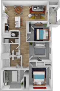 D1 - Four Bedroom / Two Bath 1,218 Sq.Ft.*